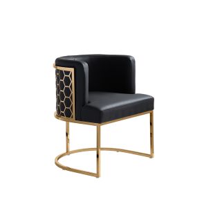 Alveare Dining Chair Brass – Black Faux Leather