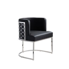 Alveare Dining Chair Silver – Black Faux Leather