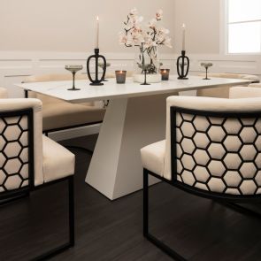 Loretta Table and 6 Alveare Black Chairs - Chalk