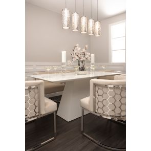 Loretta Table and 6 Alveare Silver Chairs - Chalk