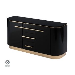 Anastasia Black Glass Sideboard with Brass Details