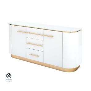 Anastasia White Glass Sideboard with Brass Details