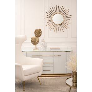 Anastasia White Glass Sideboard with Brass Details