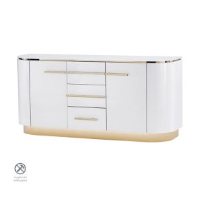 Anastasia White Glass Sideboard with Brass Details