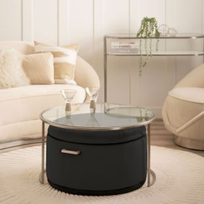 Aria Set de table basse et rangement ottoman en argent - Noir