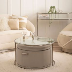 Aria Silver Coffee Table and Storage Ottoman Dove Grey - Set