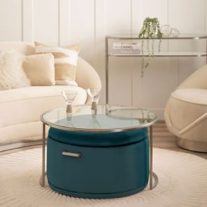 Aria Silver Coffee Table and Storage Ottoman Peacock - Set