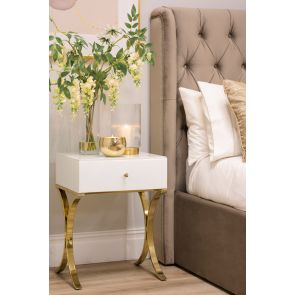 Aurelia White Glass and Champagne Gold Bedside Table