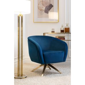 Brodie Chaise pivotante, base laiton - Bleu marine