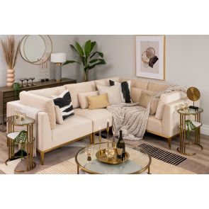 Cassie Right Hand Corner Sofa – Chalk – Brushed Brass Base