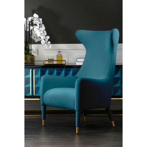 Delta Lounge-Sessel Pfauenblau - Gold Gebürstet