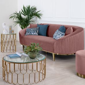 Ella Two Seat Sofa - Blush Pink- Brass Base