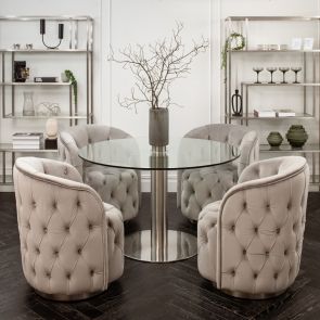 Chaise de salle à manger Frankfurt – gris colombe – base argent
