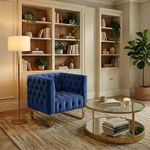 Grosvenor Armchair - Navy Blue - Brushed Brass