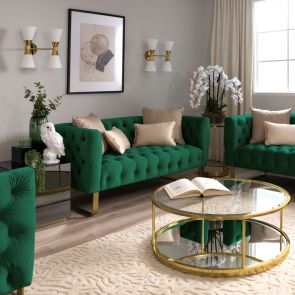 Grosvenor Two Seat Sofa - Bottle Green - Brushed Brass