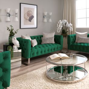 Grosvenor Two Seat Sofa - Bottle Green - Brushed Silver
