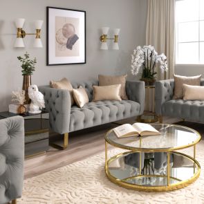 Grosvenor Two Seat Sofa - Dove Grey - Brushed Brass