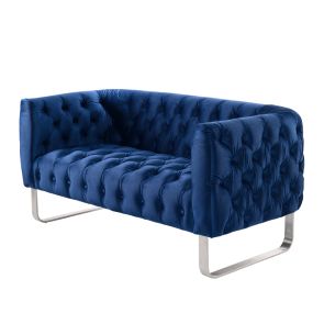Grosvenor Two Seat Sofa - Navy Blue - Brushed Silver