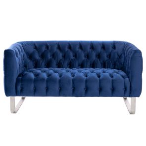 Grosvenor Two Seat Sofa - Navy Blue - Brushed Silver