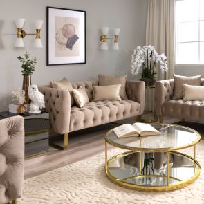 Grosvenor Two Seat Sofa - Taupe - Brushed Brass