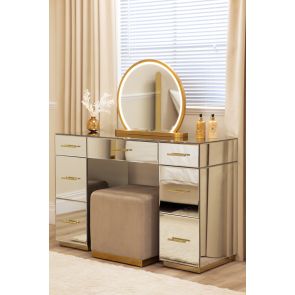 Harper Mirrored Dressing Table – Champagne Gold Details 