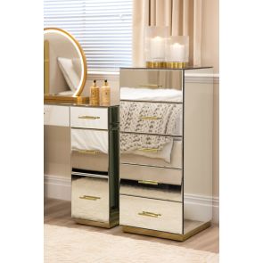 Harper Mirrored Tallboy – Champagne Gold Details