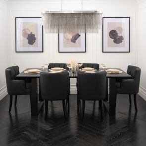 Set of Rocco Black Dining Table and Six Hatfield Black Faux Leather Chairs