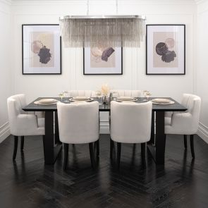 Set of Rocco Black Dining Table and Six Hatfield Calico Chairs