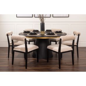 Brewster 6-8 Seat Black Dining Table and Six Hera Dining Chairs