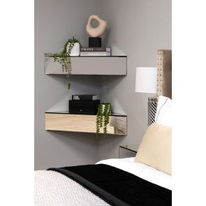 Inga Corner Mirrored Floating Bedside / Shelf / Storage System