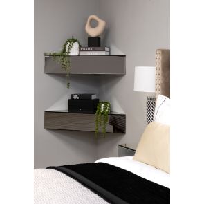Inga Zwevend Hoek Nachtkastje/Wandplank /Opbergruimte van Spiegelglas - Smoke