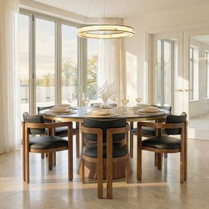 Jolie Eetkamerstoel Zwart Kunstleer - Kastanje Frame