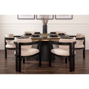 Brewster 6-8 Seat Black Dining Table and Six Jolie Dining Chairs