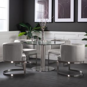 Lasco Dining Chair – Dove Grey - Brushed Stainless steel frame