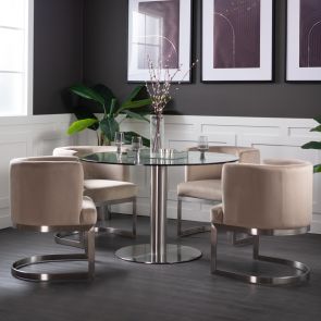 Lasco Dining Chair – Taupe - Brushed Stainless steel frame