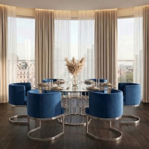 Lasco Dining Chair - Navy - Silver Base