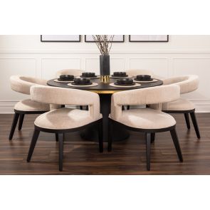 Brewster 6-8 Seat Black Dining Table and Six Madison Dining Chairs