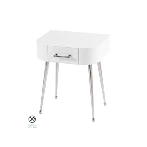 Mason Table d'Appoint en verre blanc, piétement argent brilliant