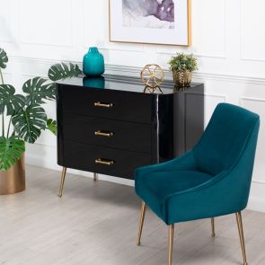 Mason Black Glass Chest of Drawers – Brushed Gold Legs