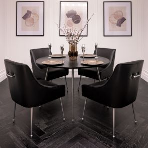 (ID:36127-36128) 2 x Mason Chair Black -J877 -Faux Leather -Brushed silver 
