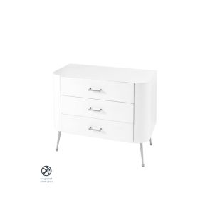 Mason Commode en verre blanc, piétement argent brilliant