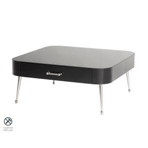 Mason Table basse en verre noir, piétement argent brilliant