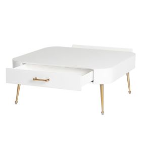 Mason Table basse en verre blanc, piétement or brossé
