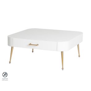 Mason White Glass Coffee Table – Brushed Gold Legs
