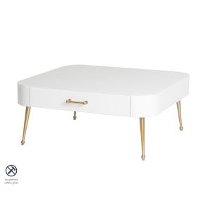 Mason Table basse en verre blanc, piétement or brossé
