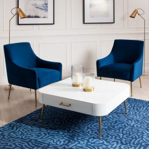 Mason White Glass Coffee Table – Brushed Gold Legs