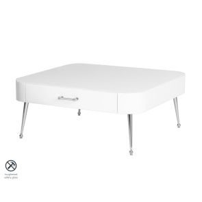 Mason Table basse en verre blanc, piétement argent brilliant