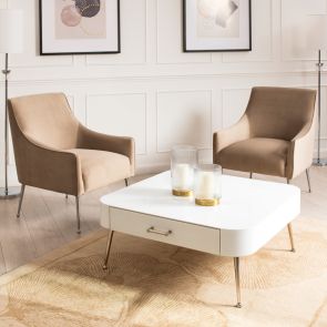 Mason White Glass Coffee Table – Shiny Silver Legs