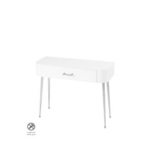 Mason White Glass Console Table – Shiny Silver Legs