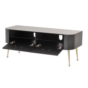 Mason Mueble de TV Vidrio Negro - patas de Oro Cepillado